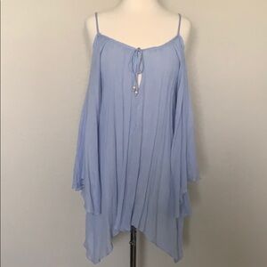 JODIFL sky blue off the shoulder crepe top